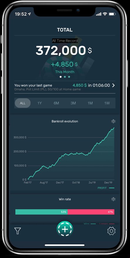 Screenshot of Poker Stack app showing -friendly interface for bankroll management.